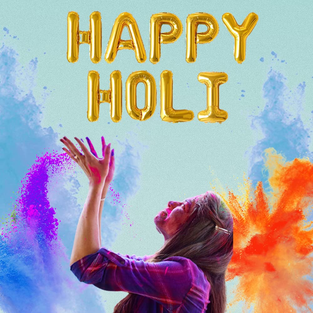 Golden Happy Holi Foil Balloon for Decoration - 16 inches Balloon-5