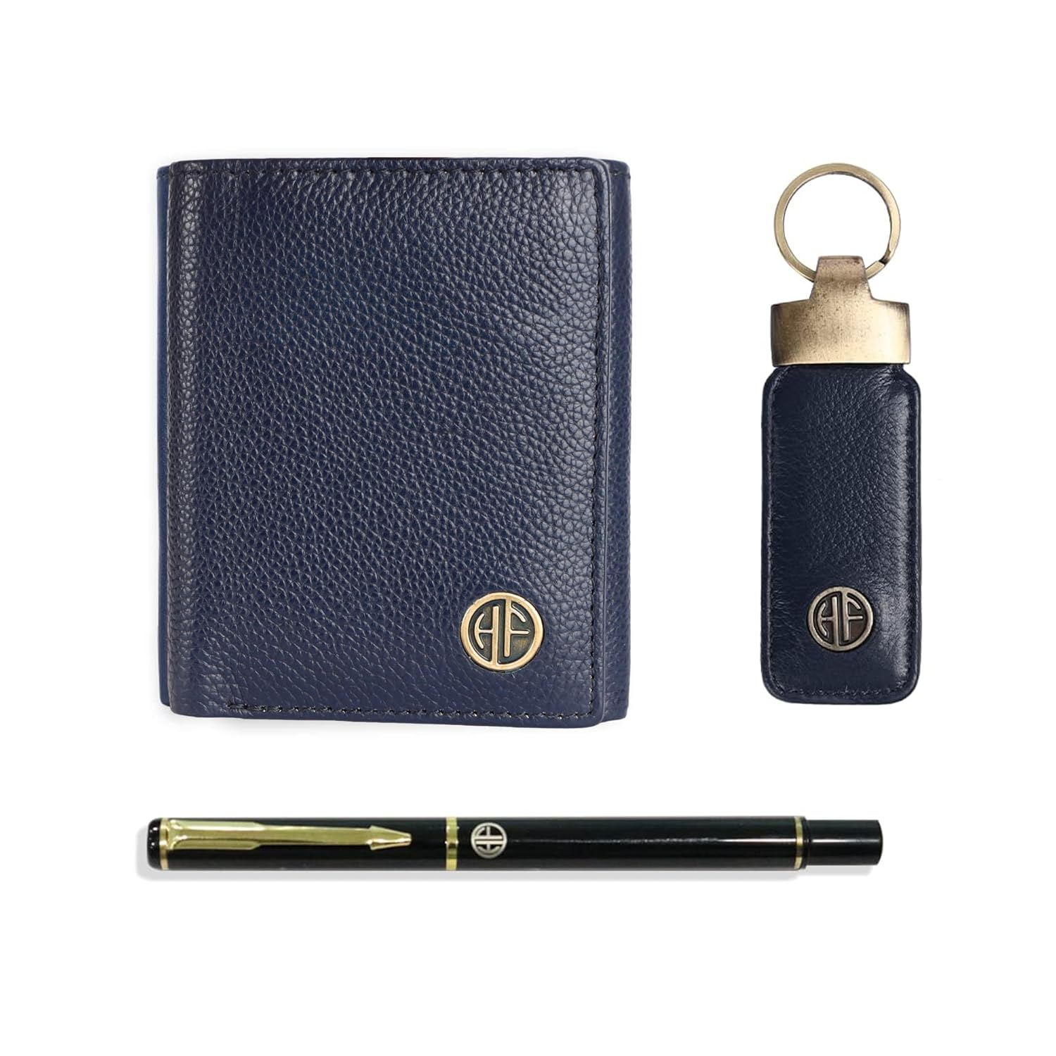 HF Men's Executive Leather Gift Set – Wallet, Keychain & Pen | Premium Corporate Gift (Blush Blue)