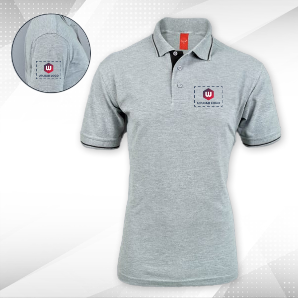 Scott Organic Cotton Polo T-Shirt for Men Grey Melange with Black - Custom Logo Left Chest & Right Arm