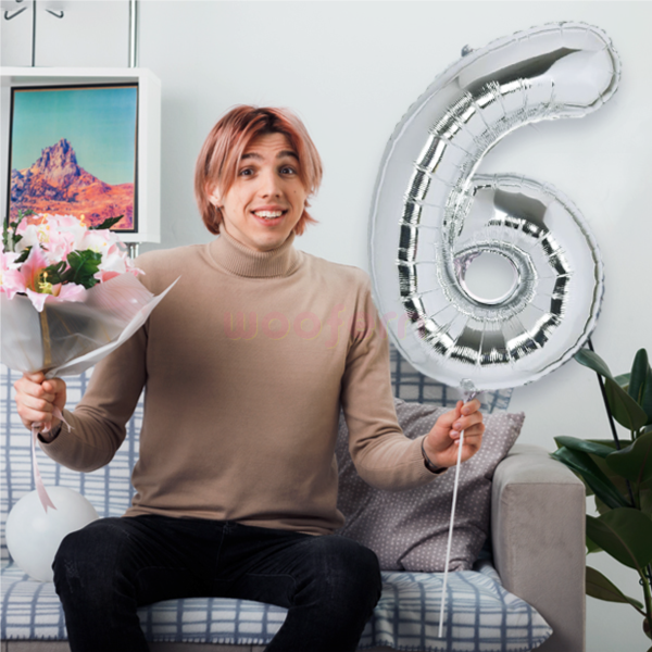 Number 6 Silver Foil Balloon 16 inch-1