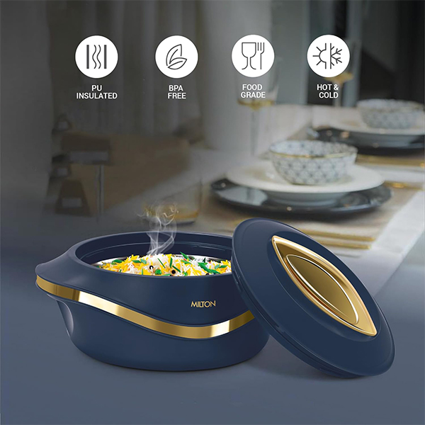 MILTON Pearl Inner Stainless Steel Jr. Casserole - Set of 3 (455 ml, 860 ml, 1270 ml) - Blue-3