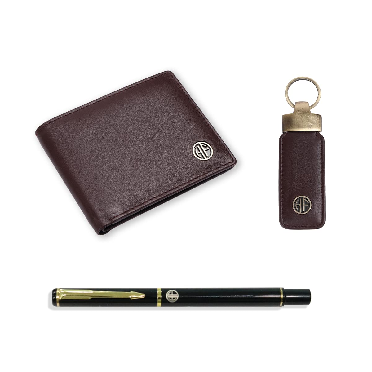 HF Men's Executive Leather Gift Set – Wallet, Keychain & Pen | Premium Corporate Gift (Brynn Brown)