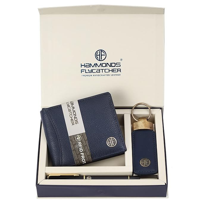 HF Men's Executive Leather Gift Set – Wallet, Keychain & Pen | Premium Corporate Gift (Blazy Blue)-1
