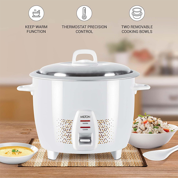 MILTON Prime 1.8 Liter Electric Rice Cooker With Additional Cooking Bowl, 700W - (White)-2