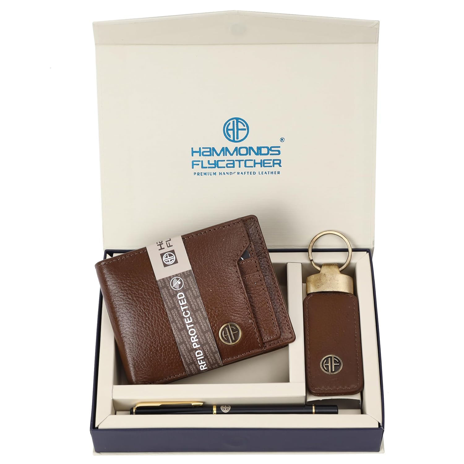 HF Men's Executive Leather Gift Set – Wallet, Keychain & Pen | Premium Corporate Gift (Bronze Brown)-1