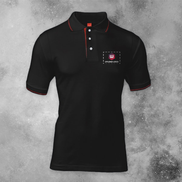 Scott Organic Cotton Polo T-Shirt for Men Black with Red - Custom Logo  Left Chest
