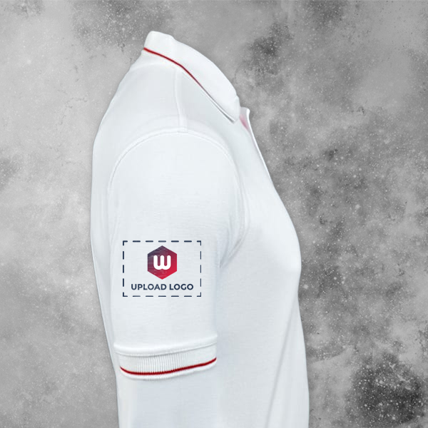 Scott Organic Cotton Polo T-Shirt for Men White with Red - Custom Logo Left Chest & Right Arm-1