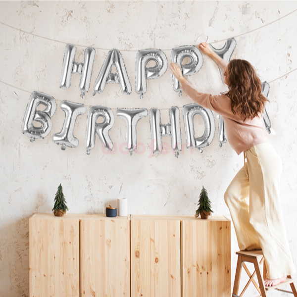 Happy Birthday 13 Pcs Letters Set Foil Balloon (Silver)-1