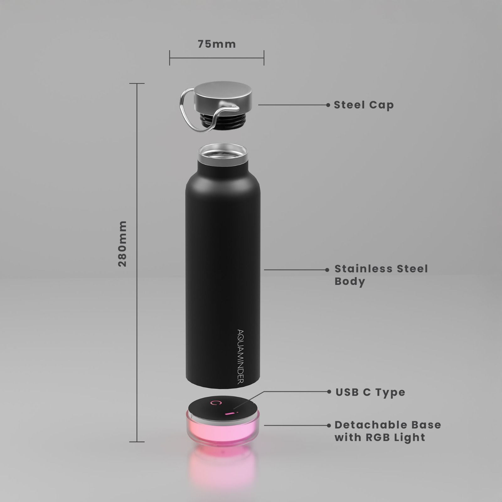 Aquaminder Stainless Steel Double Wall Smart Water Bottle Thames 600 ml - White-4