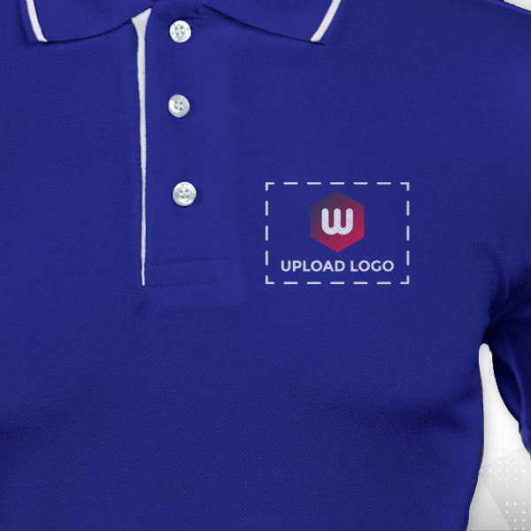 Scott Organic Cotton Polo T-Shirt for Men Royal Blue with White - Custom Logo Left Chest & Right Arm-2