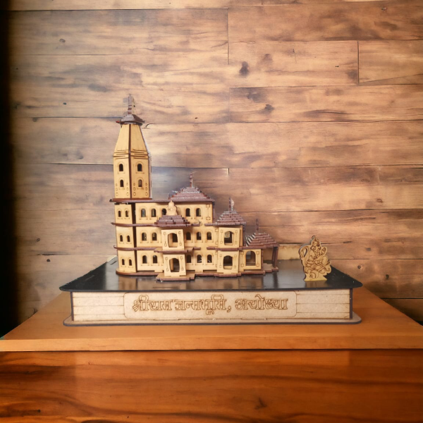 Ayodhya Ram Mandir Wooden Model | Custom Logo for Events & Branding-1