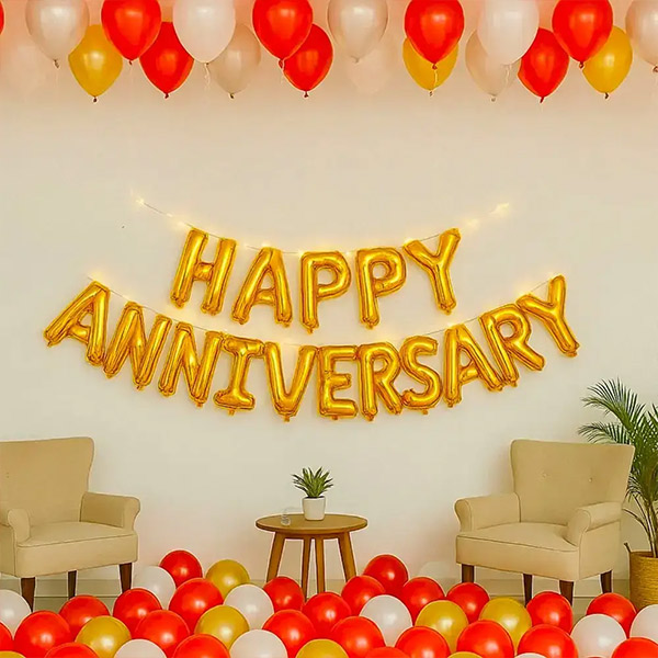 Red & Gold Happy Anniversary Home Decoration-1