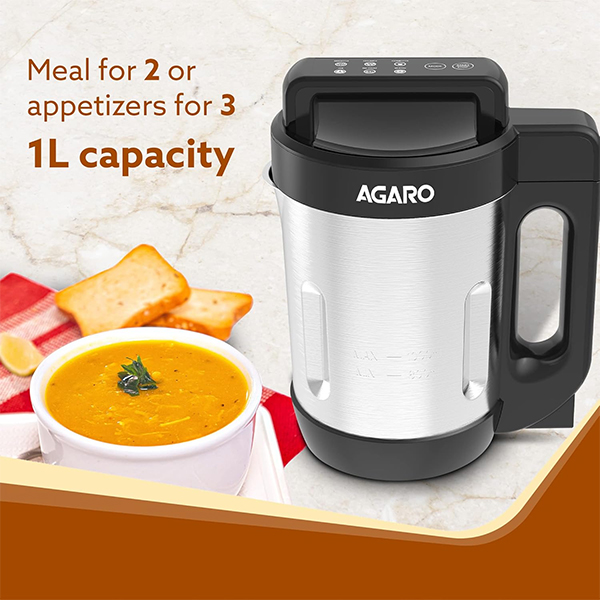 AGARO Elite Soup Maker, 1 Litre, Automatic Blending & Heating, 6 Preset Cooking Functions-1