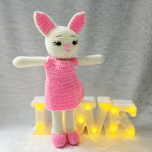 Handmade Crochet Bunny Doll in Pink Dress