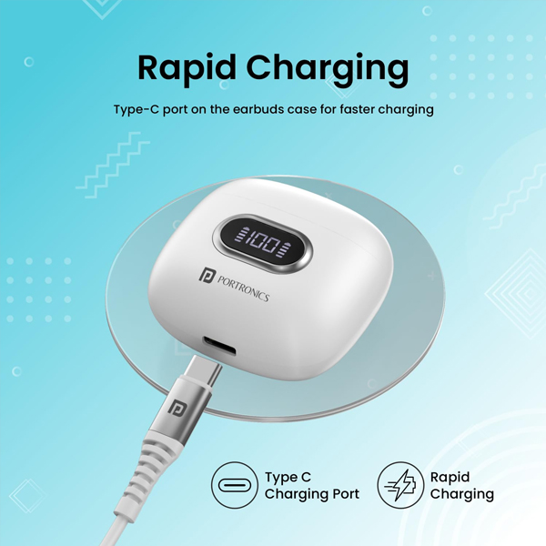 Portronics Harmonics Twins S9 Earbuds with Upto 30H Playtime (White)-2