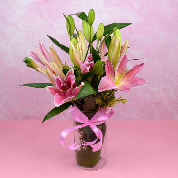 Pink Lilies in a Vase-0