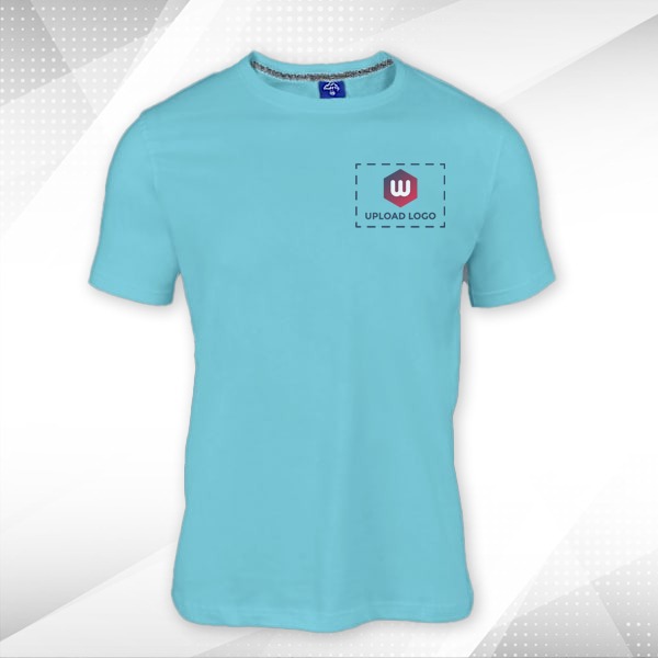 Ruffty Crew Neck Cotton T-shirt for Men Aqua Blue - Custom Logo Left Chest-0