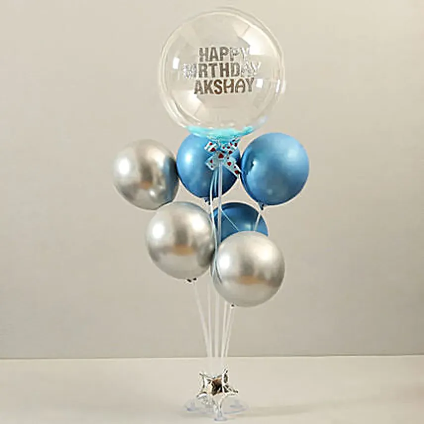Blue & Silver Birthday Balloon Bouquet