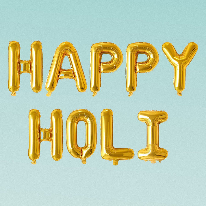 Golden Happy Holi Foil Balloon for Decoration - 16 inches Balloon-1