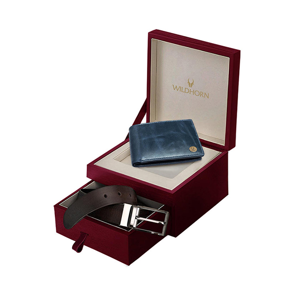 WILDHORN SEYMOUR Leather Wallet & Belt – Premium Gift for Men (Blue Crunch)-0