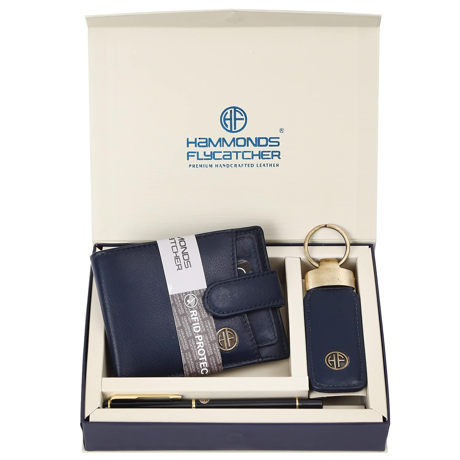 HF Men's Executive Leather Gift Set – Wallet, Keychain & Pen | Premium Corporate Gift (Blue)-0