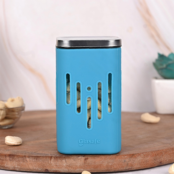 Glasafe HEALTHY MUNCHING COMBO Glass Container with Silicone Sleeve (250ml) 4pcs - Tranquil Teal-0