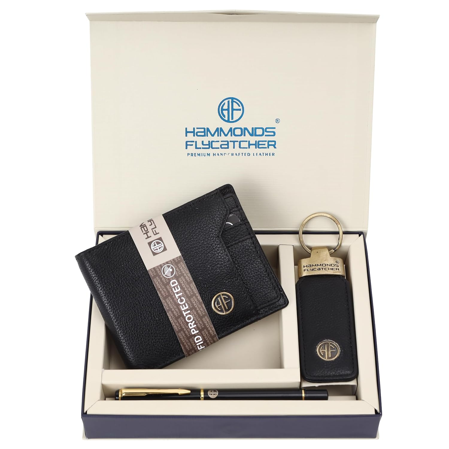 HF Men's Executive Leather Gift Set – Wallet, Keychain & Pen | Premium Corporate Gift (Ink Black)-1