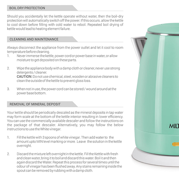 MILTON Riga - Electric 1.5 Stainless Steel Kettle - (Aqua Green)-6