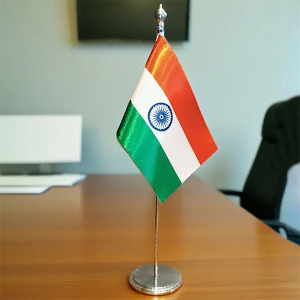 National Table Flag with SS Base & 10 Inch Pole – 4x6 Flag Silk Tricolor for Desk & Décor-1