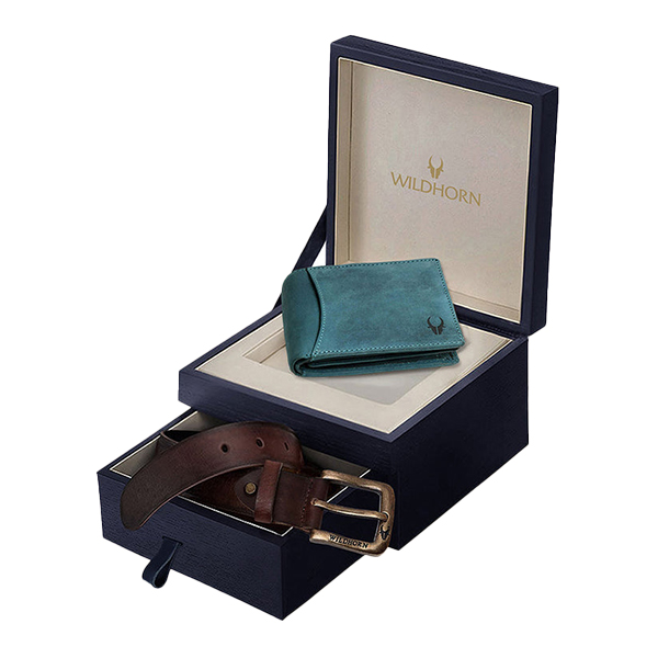 WILDHORN NOGALES Leather Wallet & Belt Gift Set (Blue Hunter)