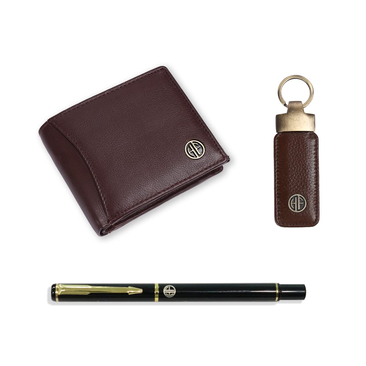 HF Men's Executive Leather Gift Set – Wallet, Keychain & Pen | Premium Corporate Gift (Redwood)