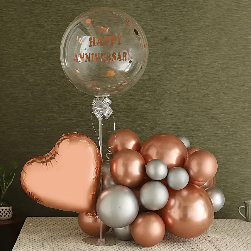 Rose Gold & Silver Charming Anniversary Balloon Bouquet-1