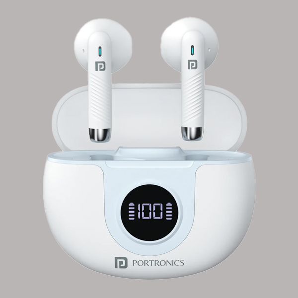Portronics Harmonics Twins S8 Earbuds with 30Hrs Playtime (White)-0