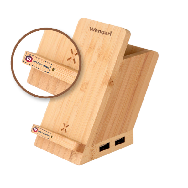 Wangari Maple-Bamboo Multi Function 15W Wireless Charger With Cable & Pen Stand-0