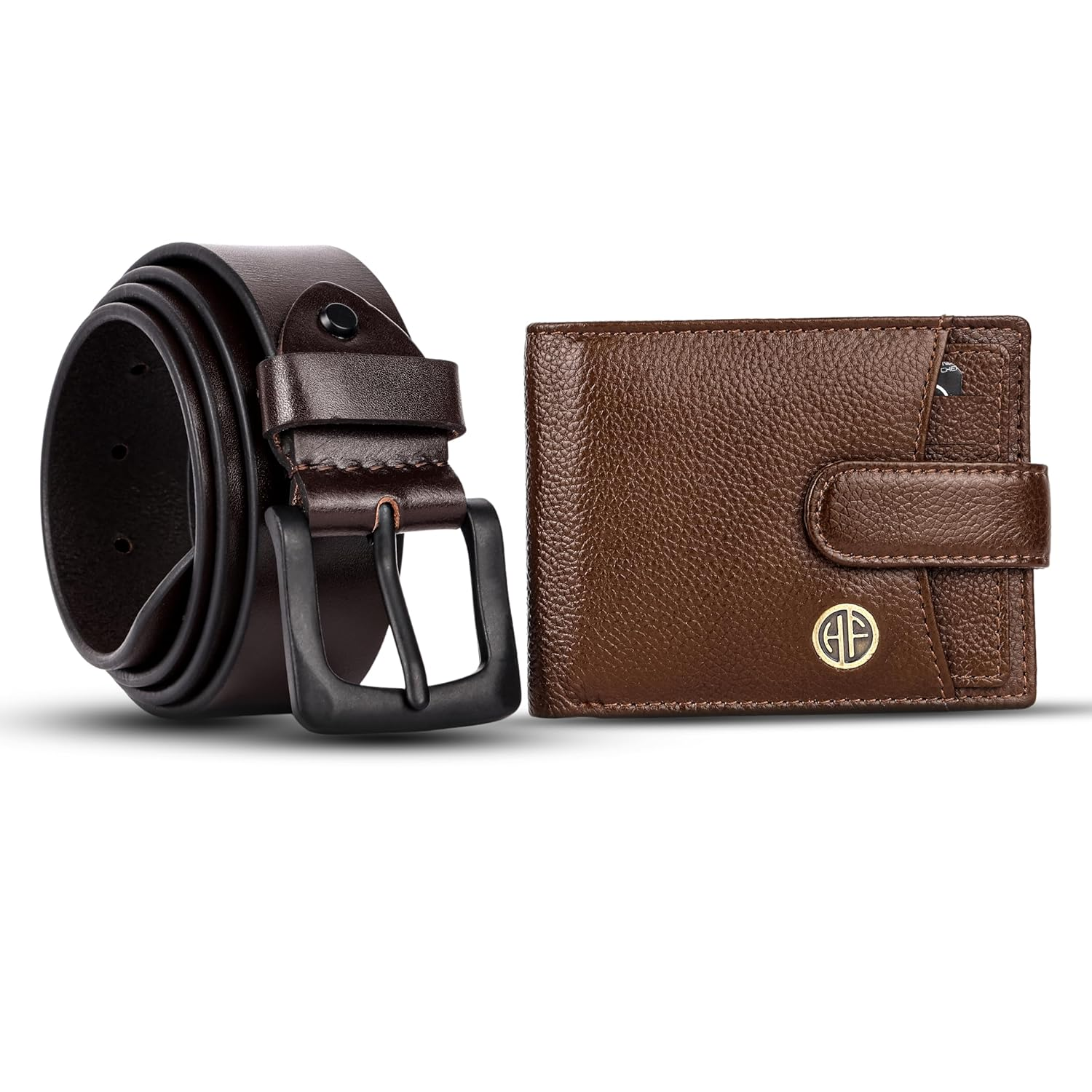 HF Premium Men's Leather Gift Set - Wallet & Belt Combo (Bronze Brown)-1
