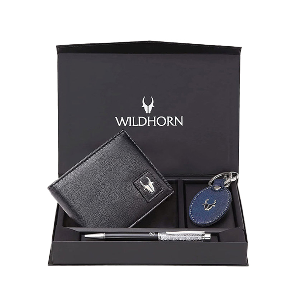 WILDHORN SCOTTSDALE Leather Wallet, Keychain & Pen – Premium Gift for Men (Jade Black)