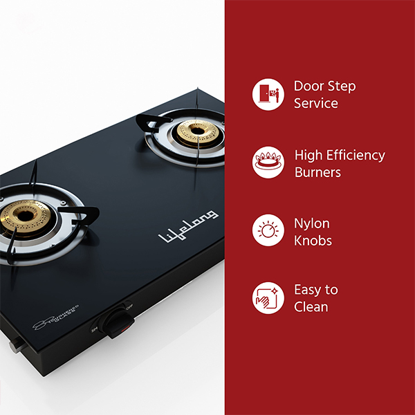 Lifelong LLGS10 Toughened Glass Top 2 Burner Manual Gas Stove-3