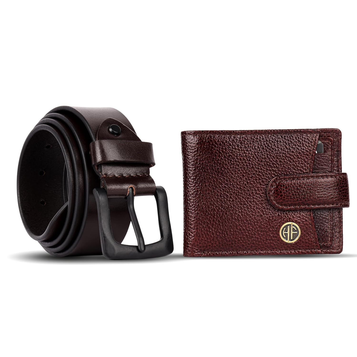 HF Premium Men's Leather Gift Set - Wallet & Belt Combo (Deep Brown)-1
