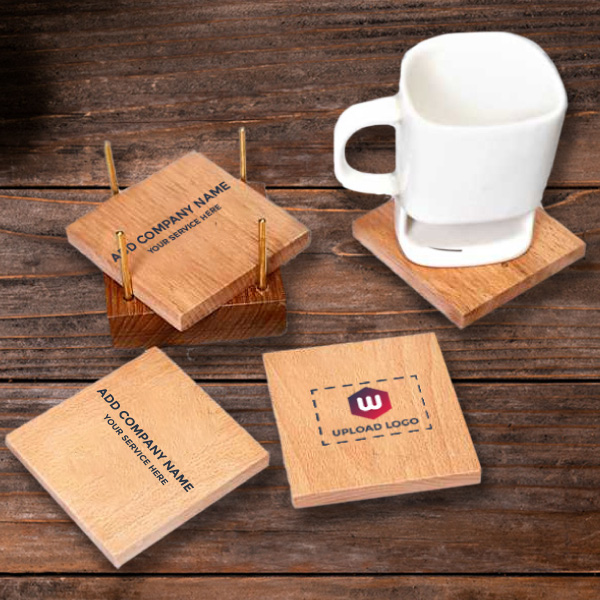 Wooden Coasters Set of 4– Custom Logo & Name