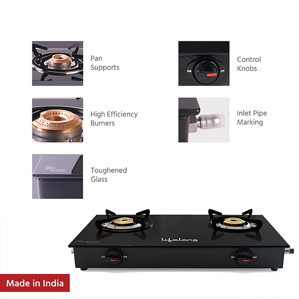 Lifelong LLGS10 Toughened Glass Top 2 Burner Manual Gas Stove-2