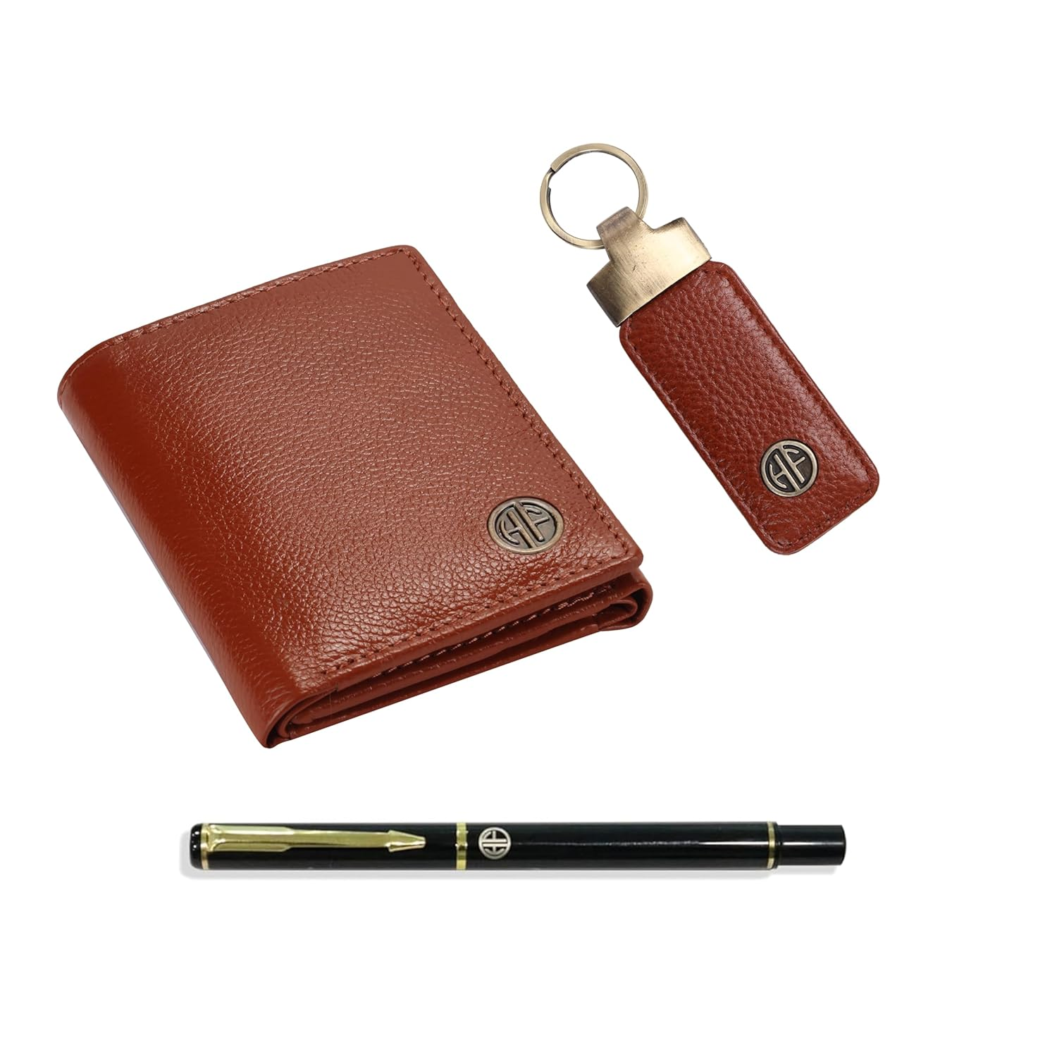 HF Men's Executive Leather Gift Set – Wallet, Keychain & Pen | Premium Corporate Gift (Brunt Umber)