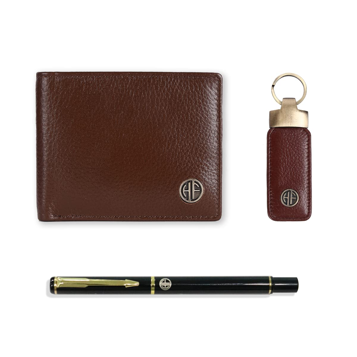 HF Men's Executive Leather Gift Set – Wallet, Keychain & Pen | Premium Corporate Gift (Birchwood Brown)