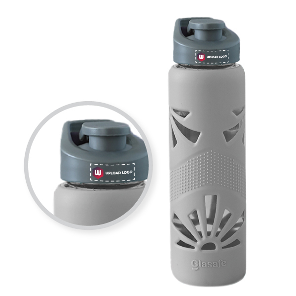 Glasafe Clear Grip Borosilicate Glass Bottle with Silicone Sleeve 750ml (Soothing Slate)