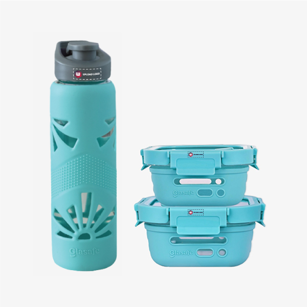 Glasafe Desk Munch Office Combo Set of 3 (Tiffin: 320mlx1 + 520mlx1 + Bottle: 750ml) - Mellow Mist