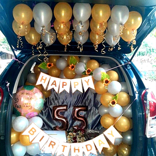 Car Boot Gold & White Metallic Balloons Decoration-0