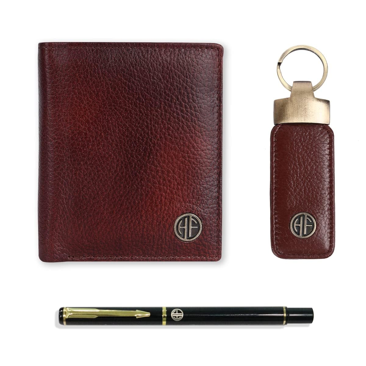 HF Men's Executive Leather Gift Set – Wallet, Keychain & Pen | Premium Corporate Gift (Breezewood Brown)