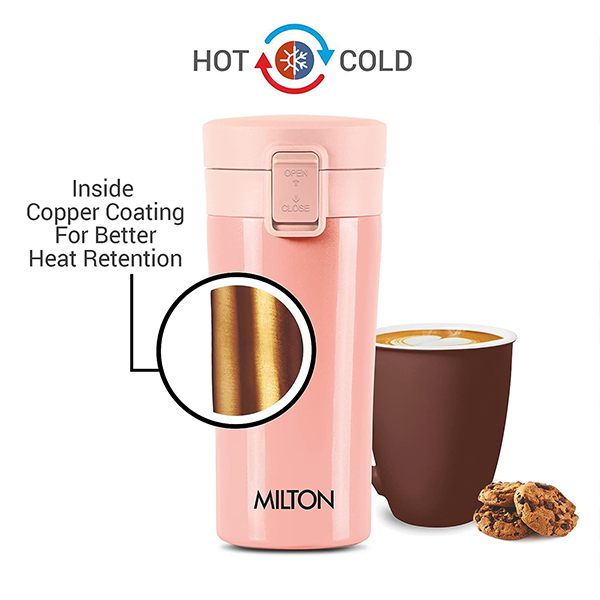MILTON Thermosteel Vacuum Insulated Coffee Mug - 400 ml | Hot & Cold Flask -Peach-4