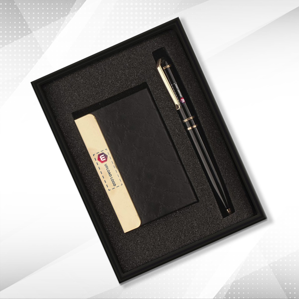 Personalized 2-in-1 Premium Gift Set, Metal Pen & Card Holder (Shiny Black)-0