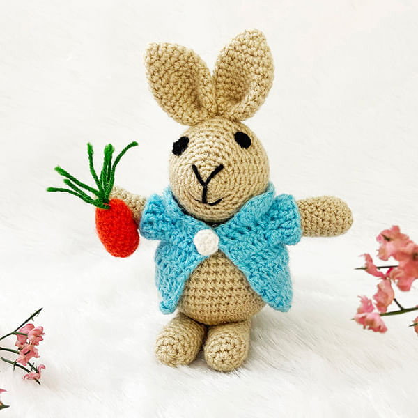 Handcrafted Amigurumi Bunny with Carrot & Blue Jacket-0