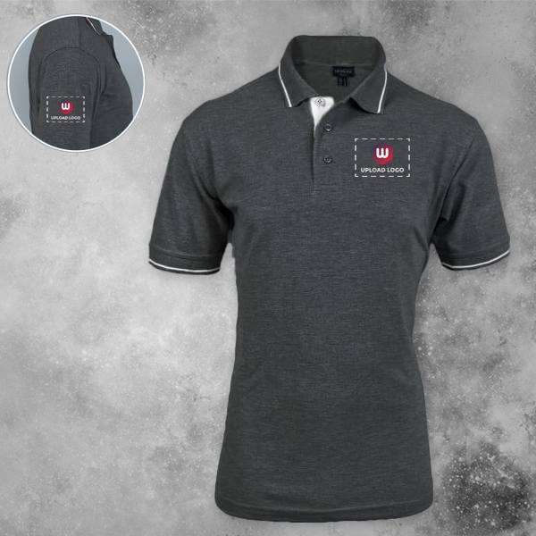 Highline Polo T-shirt for Men Charcoal Grey with White  – Custom Logo Left Chest & Right Arm